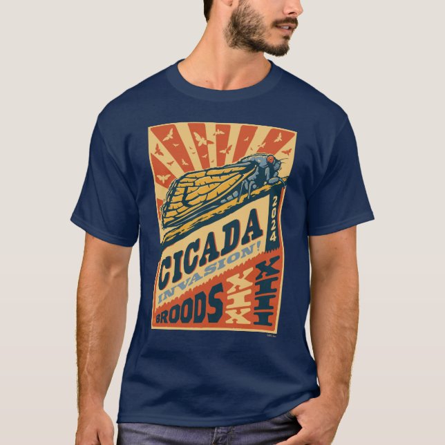 Cicada Invasion 2024 Brev Press T Shirt (Framsida)