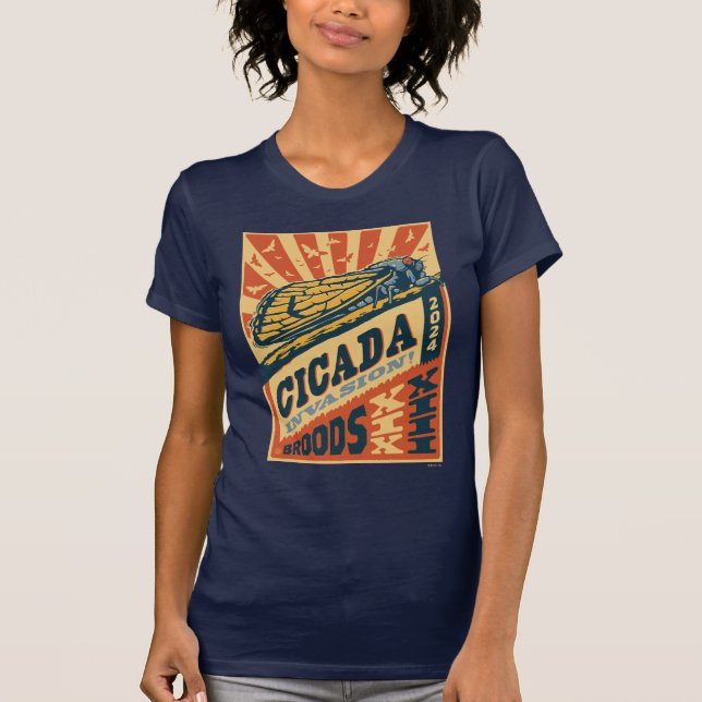 Cicada Invasion 2024 Brev Press T Shirt (Framsida)
