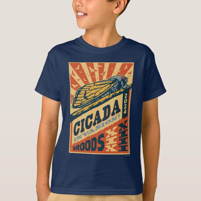 Cicada Invasion 2024 Brev Press T Shirt (Framsida)