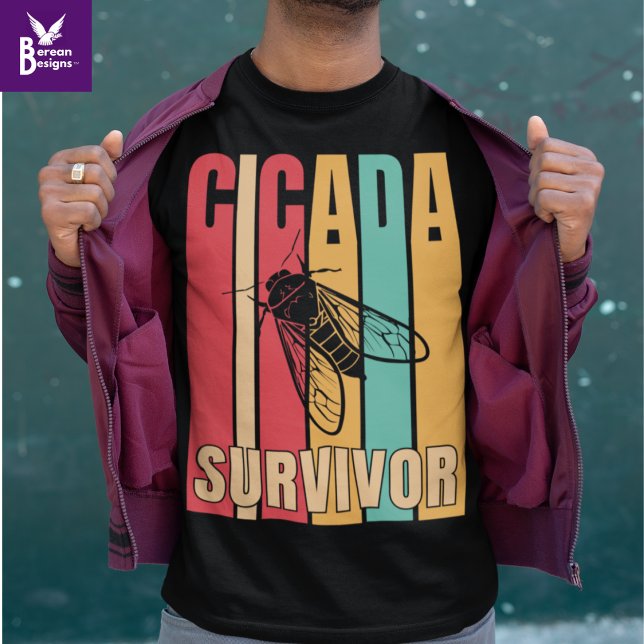 CICADA SURVIVOR Retro T Shirt (Stylish CICADA SURVIVOR t-shirt for the summer cicada invasion of broods xiii and xix. )