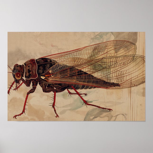 Cicada ukiyo-e-stil med kopieringsutrymme poster (Framsidan)