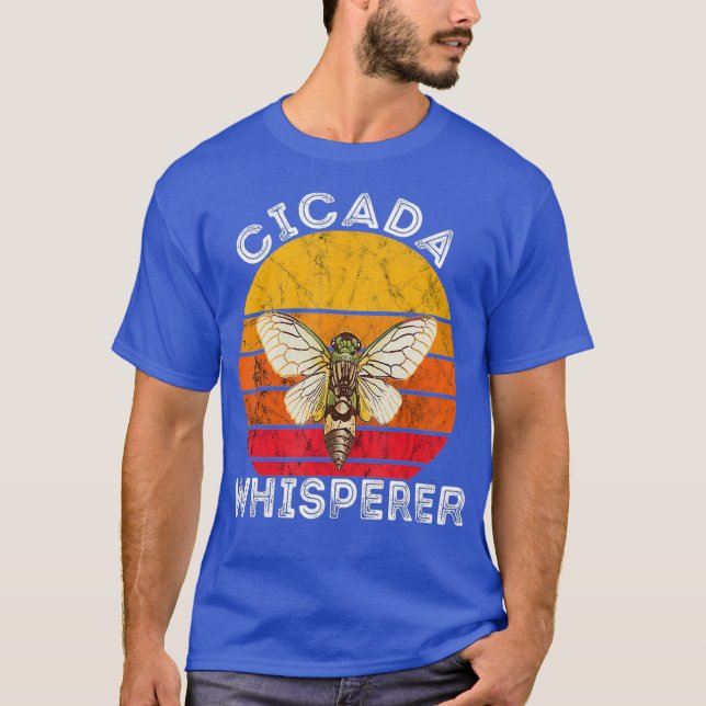 Cicada Whisperer Brood Insekt Retro Sunset Svarmt T Shirt (Framsida)