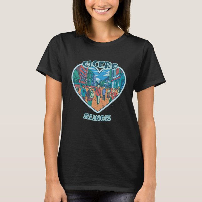 Cicero In Illinois Travel Souvenir Heart T Shirt (Framsida)