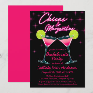 Cichas och Margaritas Neon Rosa Bachelorette Party Inbjudningar