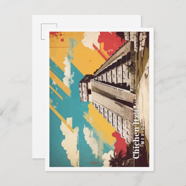 Cicien Itza Mexico Pop Art Travel Illustration Vykort (Fram/baksida)