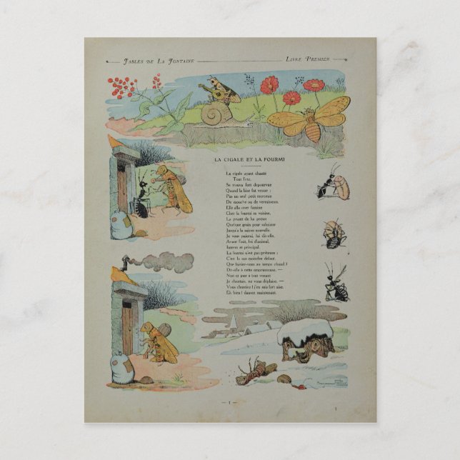 Cickadan och myran från Fablerna Vykort (Framsida)