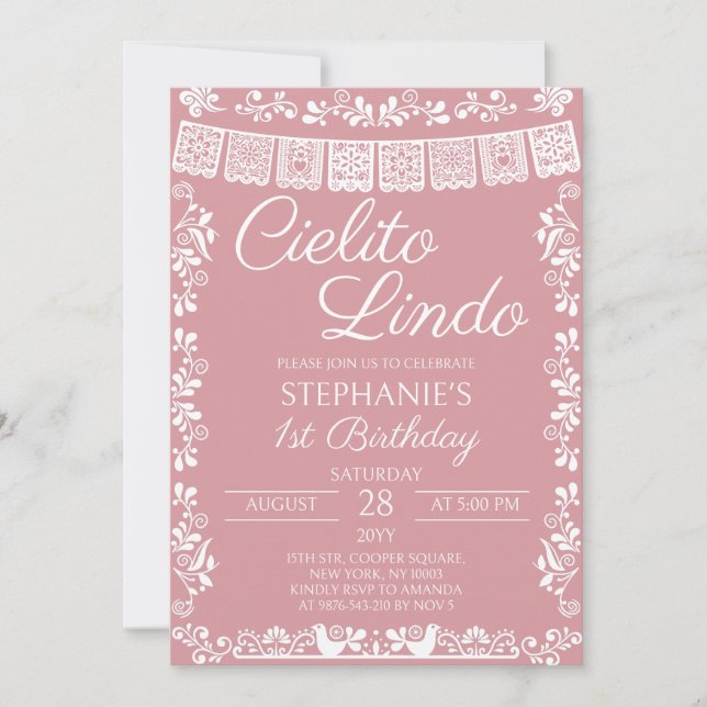 Cielito Lindo 1-årsfirande i rosaskär nyans Inbjudningar (Framsida)