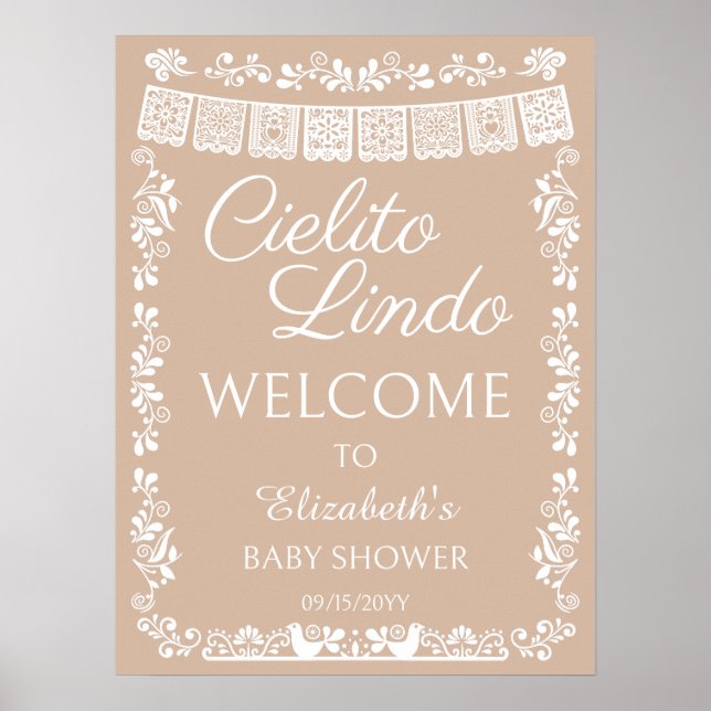 Cielito Lindo Baby Shower Beige Välkommen Poster (Framsidan)