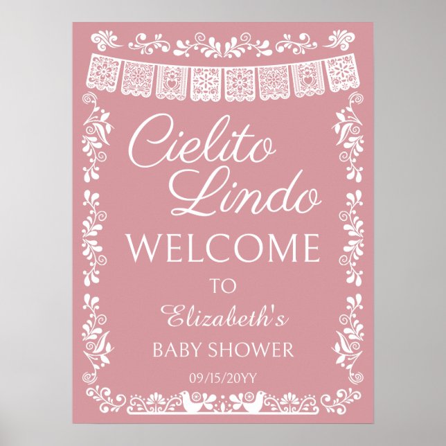 Cielito Lindo Baby Shower Blush Rosa Välkomstskylt Poster (Framsidan)