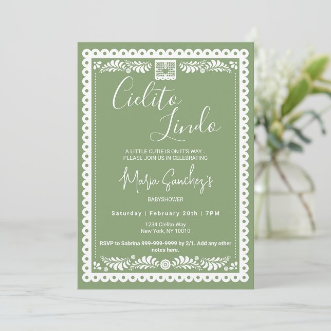 Cielito Lindo Baby Shower Inbjudan | Grön  (Stående Fram)