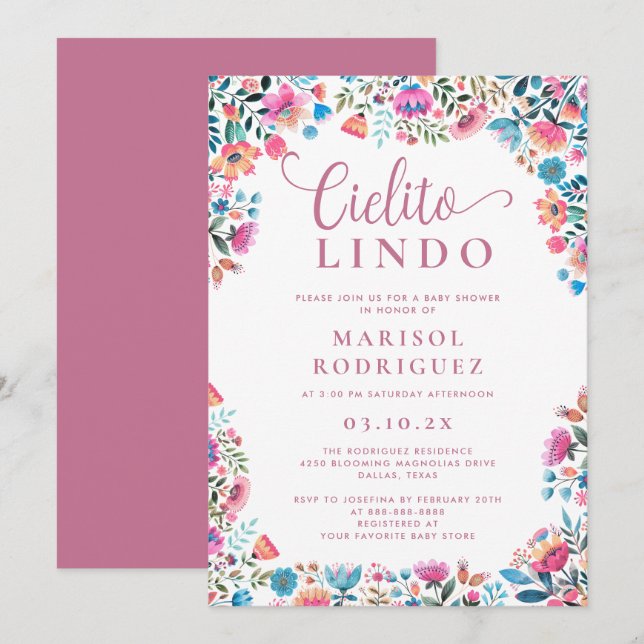 Cielito Lindo Baby Shower Mexican Talavera Blommig Inbjudningar (Fram/baksida)