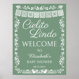 Cielito Lindo Baby Shower Sage Green Welcome Poster