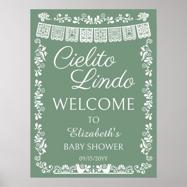 Cielito Lindo Baby Shower Sage Green Welcome Poster (Framsidan)