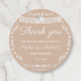 Cielito Lindo Beige Papel Picado Baby Shower Gåvor Etiketter