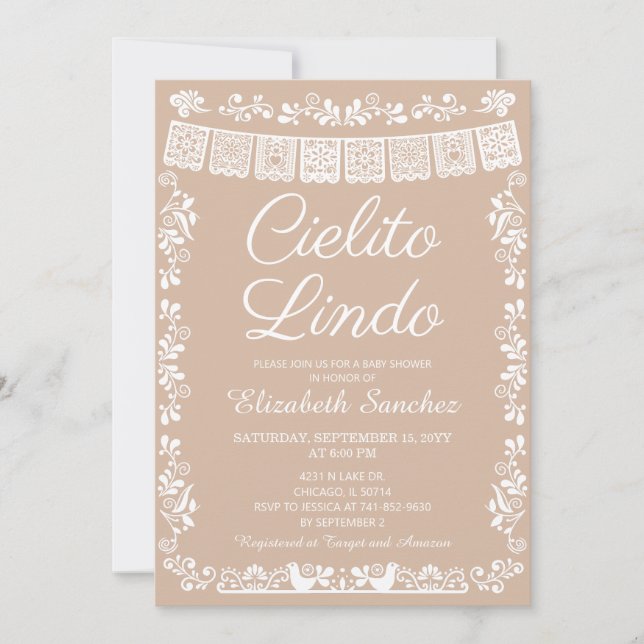 Cielito Lindo Beige Papel Picado Baby Shower Inbjudningar (Framsida)