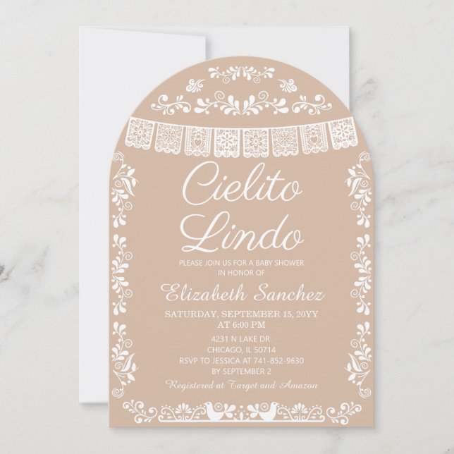 Cielito Lindo Beige Papel Picado Baby Shower Inbjudningar (Framsida)