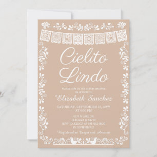Cielito Lindo Beige Papel Picado Barnkalas Inbjudningar