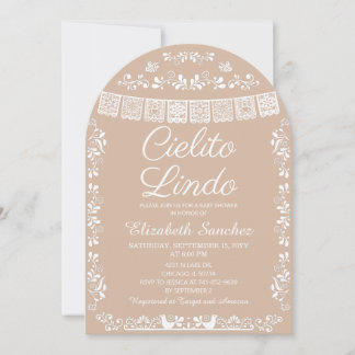 Cielito Lindo Beige Papel Picado Barnkalas Inbjudningar