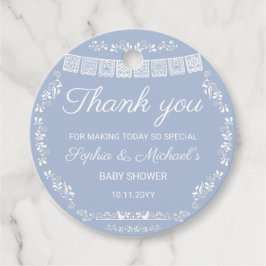 Cielito Lindo Blue Papel Picado Baby Shower Gåvor Etiketter