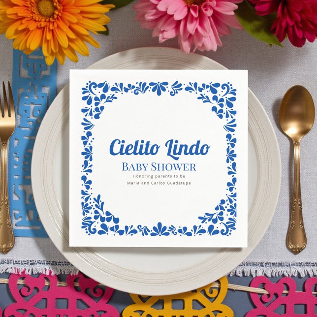 Cielito Lindo Blue Talavera Floral Baby Shower  Pappersservett (Skapare uppladdad)