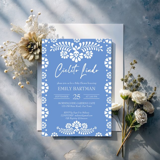 Cielito lindo dammig blå mexikansk babydusch inbjudningar (Cielito lindo dusty blue Mexican baby shower Invitation)