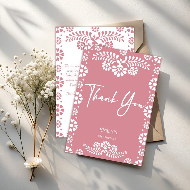 Cielito lindo dammig rosa mexikansk baby shower tack kort (Cielito lindo dusty pink Mexican fiesta papel picado baby shower Thank You Cards)