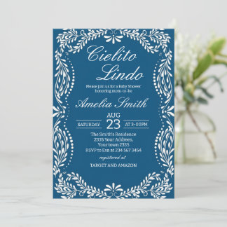 Cielito lindo dammigt blå mexikansk baby shower inbjudningar