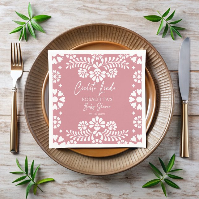 Cielito lindo damstosty rosa Mexikanska babydusche Pappersservett (Cielito lindo dusty pink Mexican fiesta papel picado baby shower monogrammed personalized Napkins)