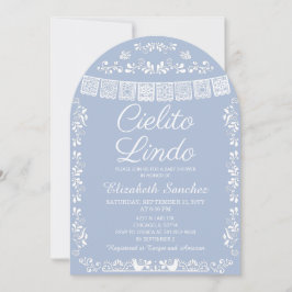 Cielito Lindo Dusty Blue Papel Picado Baby Shower Inbjudningar