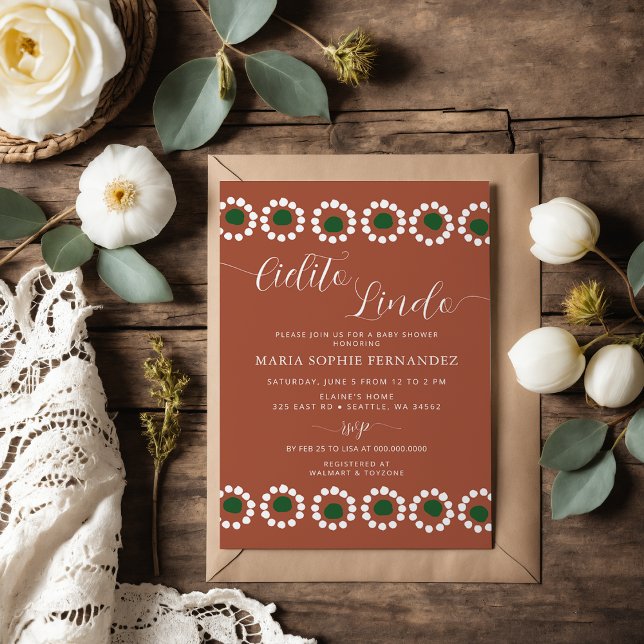 Cielito Lindo Mexican Barro Boho Baby Shower Inbjudningar (Cielito Lindo Mexican Barro Boho Baby Shower Invitation)
