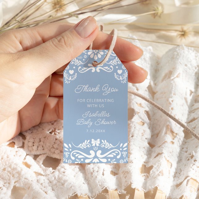 Cielito Lindo Mexican Blue Baby Shower Tack Presentetikett (Skapare uppladdad)