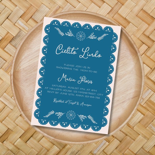 Cielito Lindo Mexican Papel Picado Boy Shower Inbjudningar (Cielito Lindo Mexican Papel Picado Boy Baby Shower Invitation)