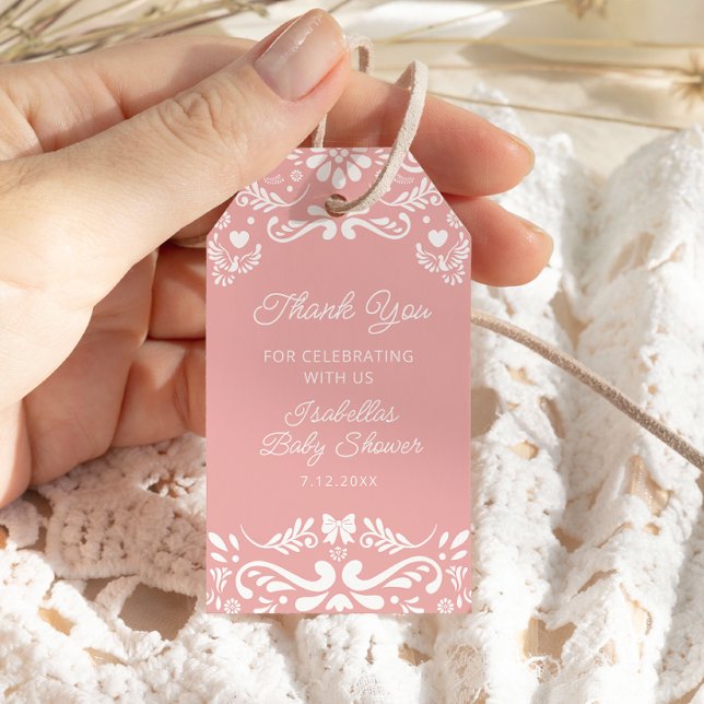 Cielito Lindo Mexican Rosa Baby Shower Tack Presentetikett (Skapare uppladdad)