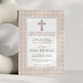 Cielito Lindo Neutral Religiös Blommig Kors Beige Inbjudningar