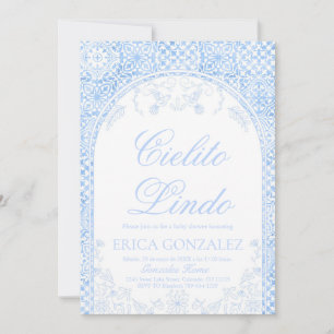 Cielito Lindo Papel Picado Baby Shower Dammig Blå Inbjudningar