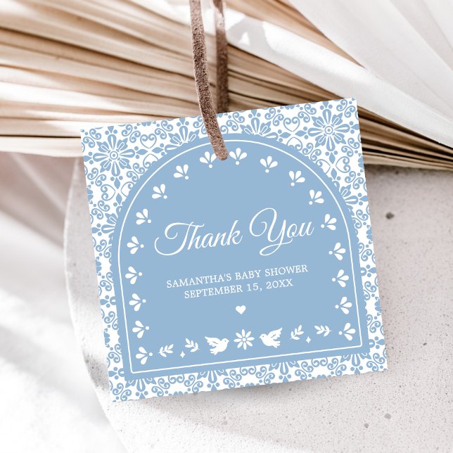 Cielito Lindo Papel Picado Baby Shower Gåvor Etiketter (Blue Cielito Lindo Papel Picado Baby Shower Favor Tags)
