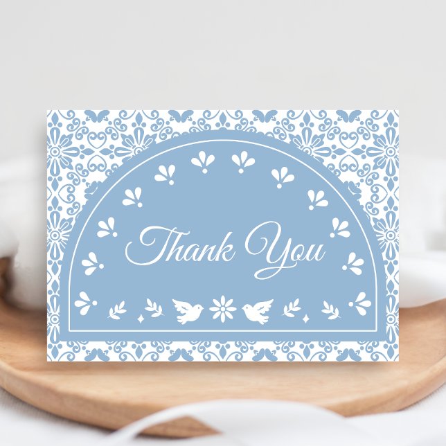 Cielito Lindo Papel Picado Baby Shower Tack Kort (Blue Cielito Lindo Papel Picado Baby Shower Thank you Card
)