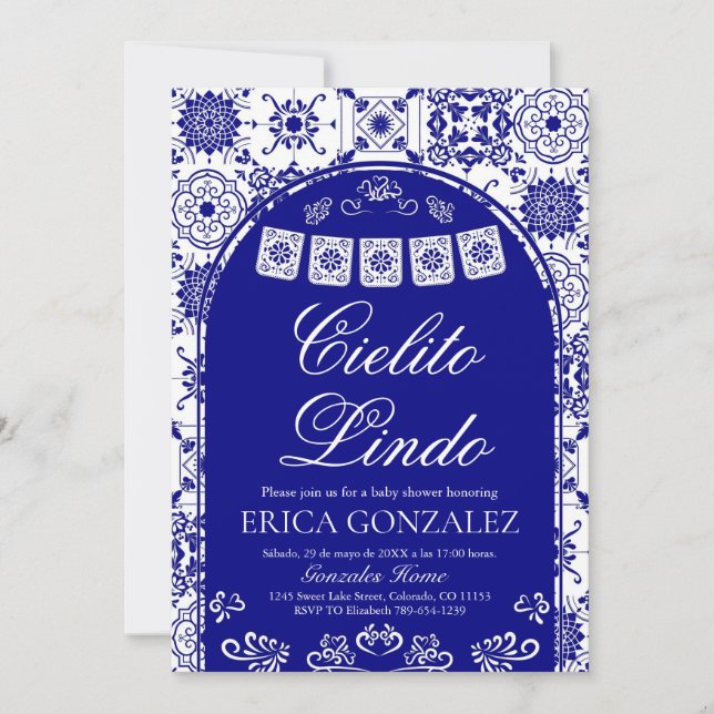 Cielito Lindo Papel Picado Boy Baby Shower Navy Inbjudningar (Framsida)