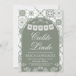 Cielito Lindo Papper Pyntat Babyfirande Sälggrönt Inbjudningar