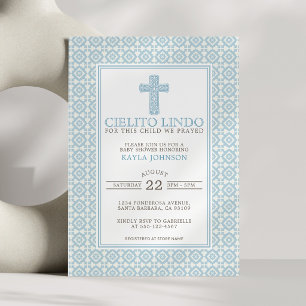 Cielito Lindo Religiöst Blommigt Kors Blå Pojke Inbjudningar