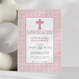 Cielito Lindo Religiöst Blommigt Kors Rosa Inbjudningar