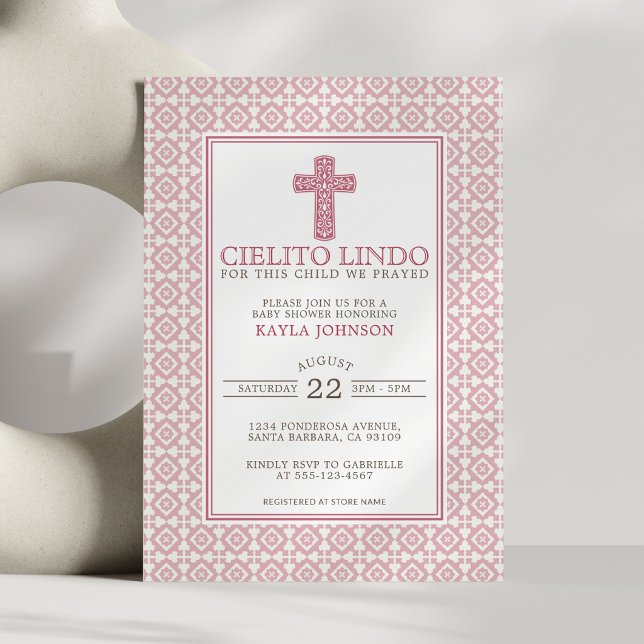 Cielito Lindo Religiöst Blommigt Kors Rosa Inbjudningar (Skapare uppladdad)