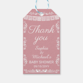 Cielito Lindo Rosa Baby Shower med Papel Picado Presentetikett