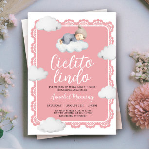 Cielito Lindo Rosa Cloudy Himmel Girl Baby Shower Inbjudningar