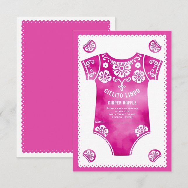 Cielito Lindo rosa flicka dusch Diaper Raffle Tilläggskort (Fram/baksida)