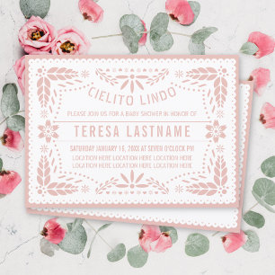 Cielito Lindo rosa papel picado flicka dusch Inbjudningar