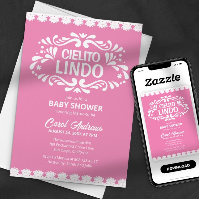 Cielito Lindo Rosa Spets Mexikansk Flickas Bebisby Inbjudningar (Skapare uppladdad)