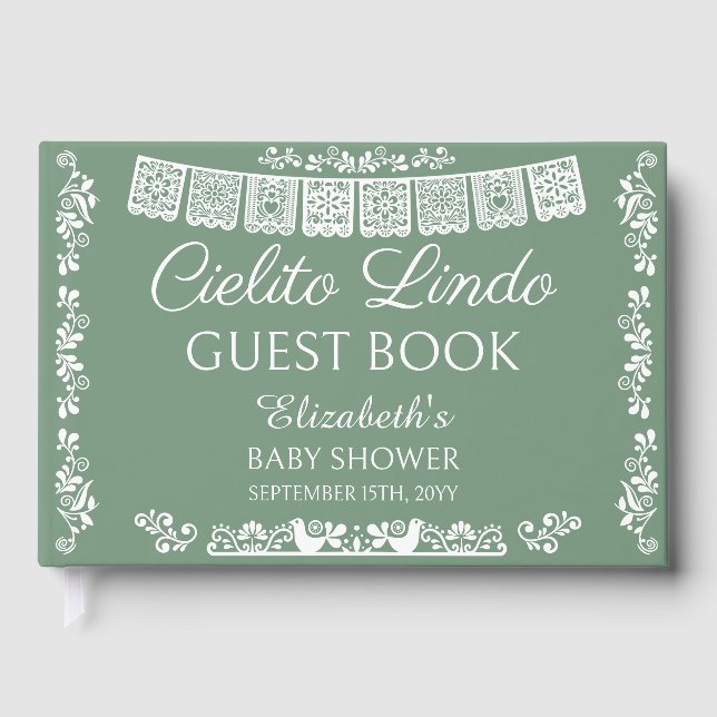 Cielito Lindo Sage Green Baby Shower Gästböcker (Framsida)