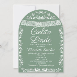 Cielito Lindo Sage Green Papel Picado Baby Shower Inbjudningar