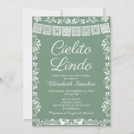 Cielito Lindo Sage Green Papel Picado Baby Shower Inbjudningar